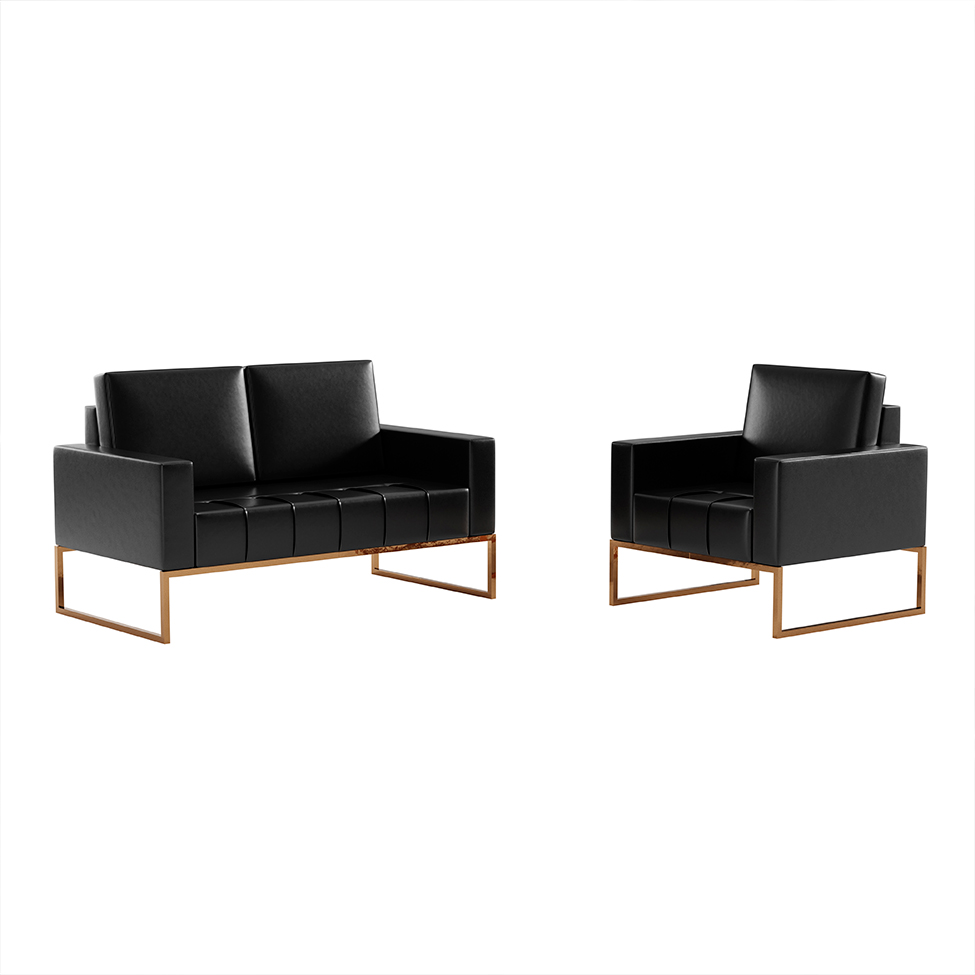 Conjunto de Sofá 2 Lugares com 1 Poltrona Atena Revestimento Sintético Preto