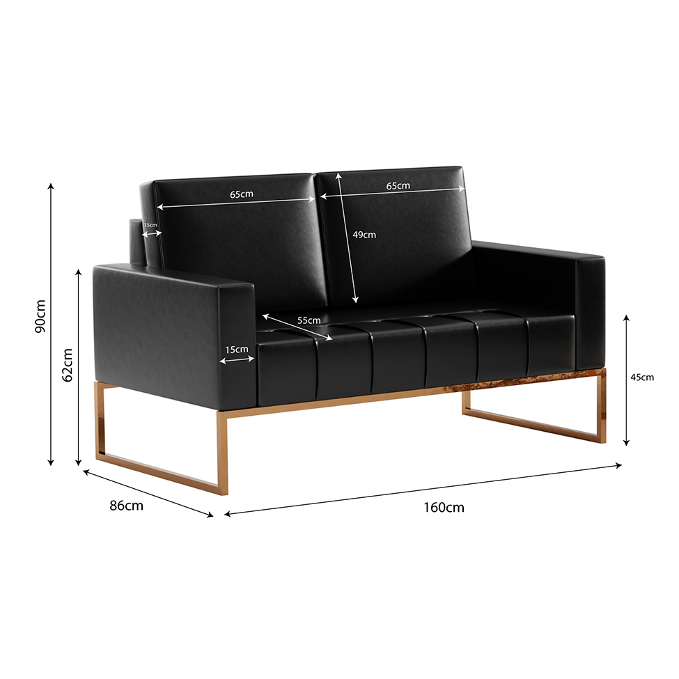 Conjunto de Sofá 2 Lugares com 1 Poltrona Atena Revestimento Sintético Preto