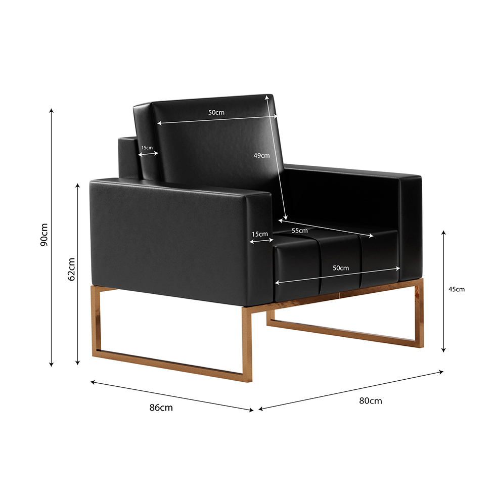 Conjunto de Sofá 2 Lugares com 1 Poltrona Atena Revestimento Sintético Preto