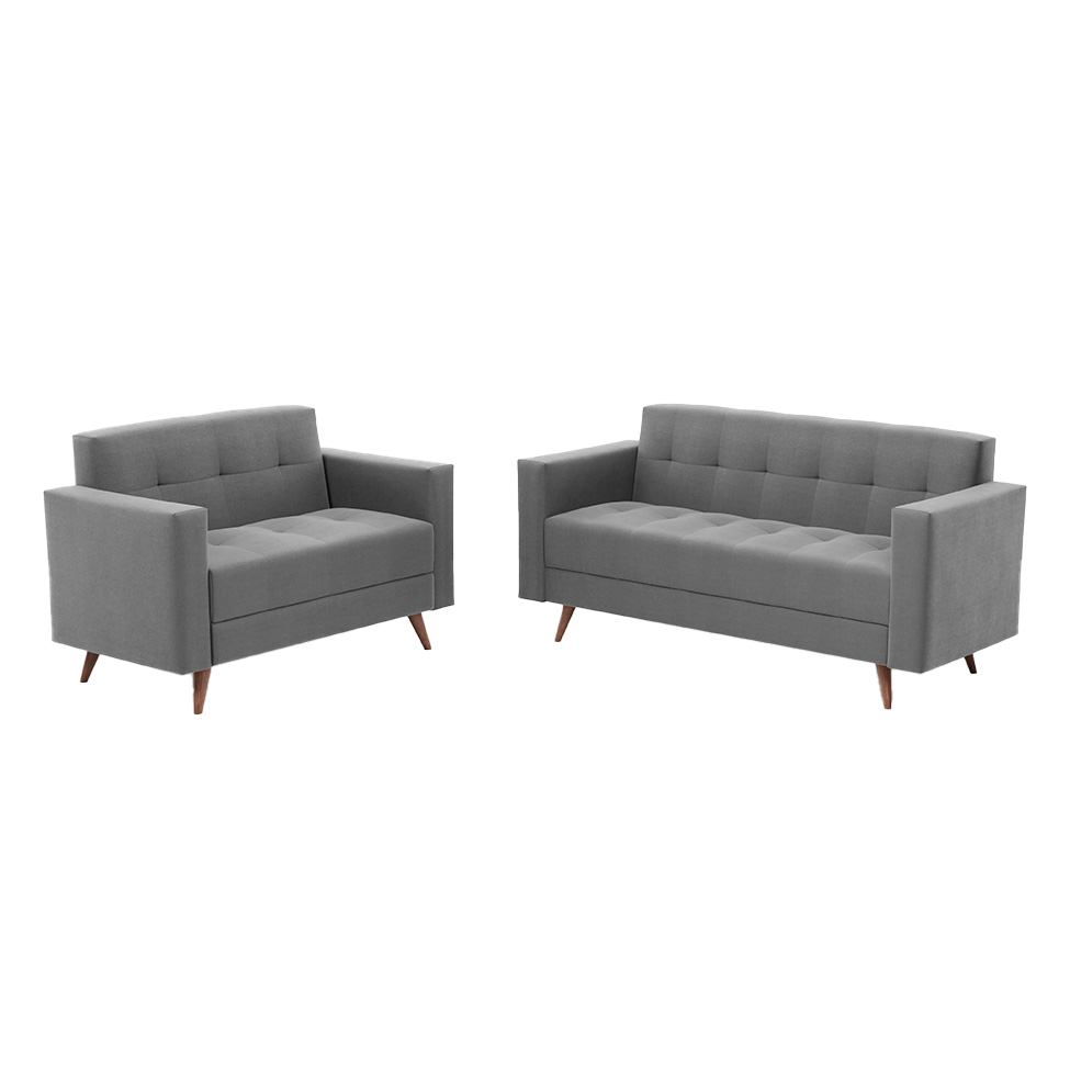 Conjunto de Sofá 2 e 3 Lugares Vitrola Suede Cinza