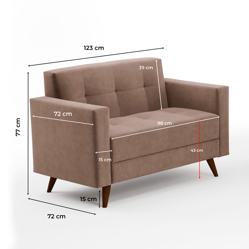Conjunto de Sofá 2 e 3 Lugares Vitrola Suede Tabaco