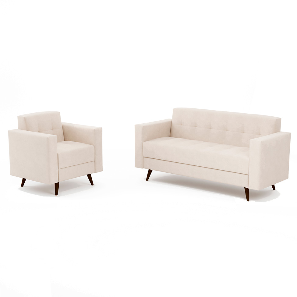 Conjunto de Sofá 3 Lugares com 1 Poltrona Vitrola Suede Bege