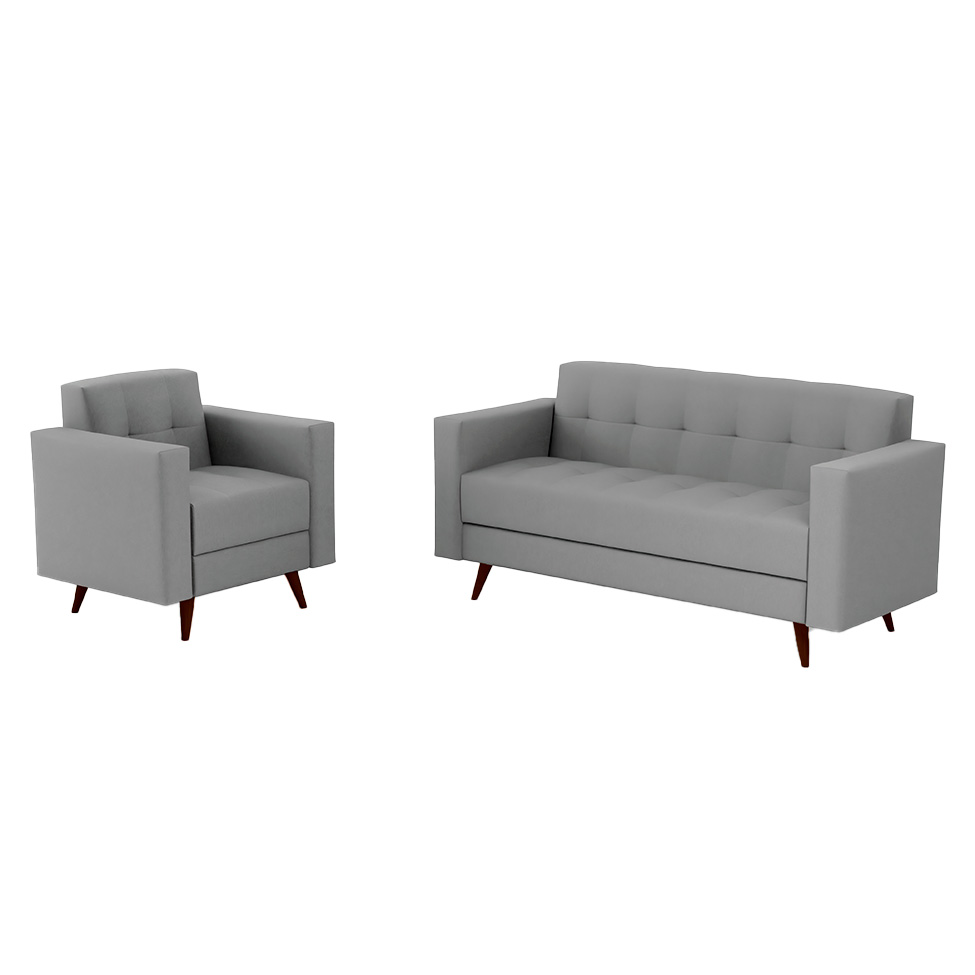 Conjunto de Sofá 3 Lugares com 1 Poltrona Vitrola Suede Cinza