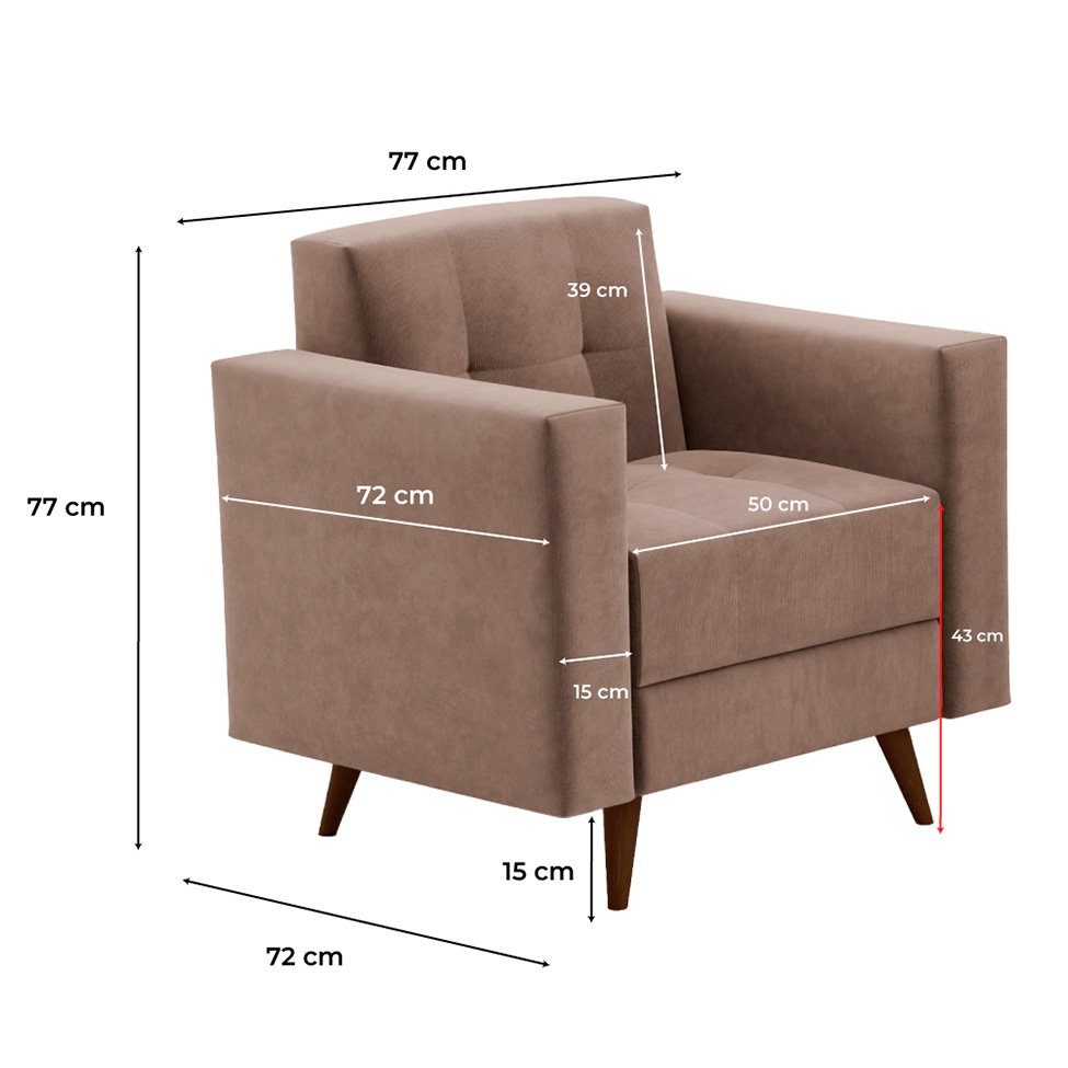 Conjunto de Sofá 3 Lugares com 1 Poltrona Vitrola Suede Tabaco