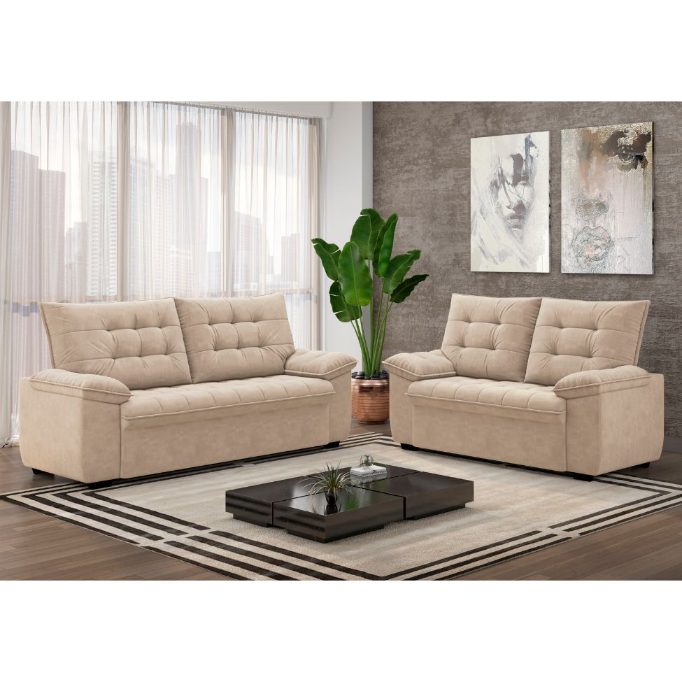 Conjunto de Sofás 2 e 3 Lugares Bertioga Veludo Capuccino