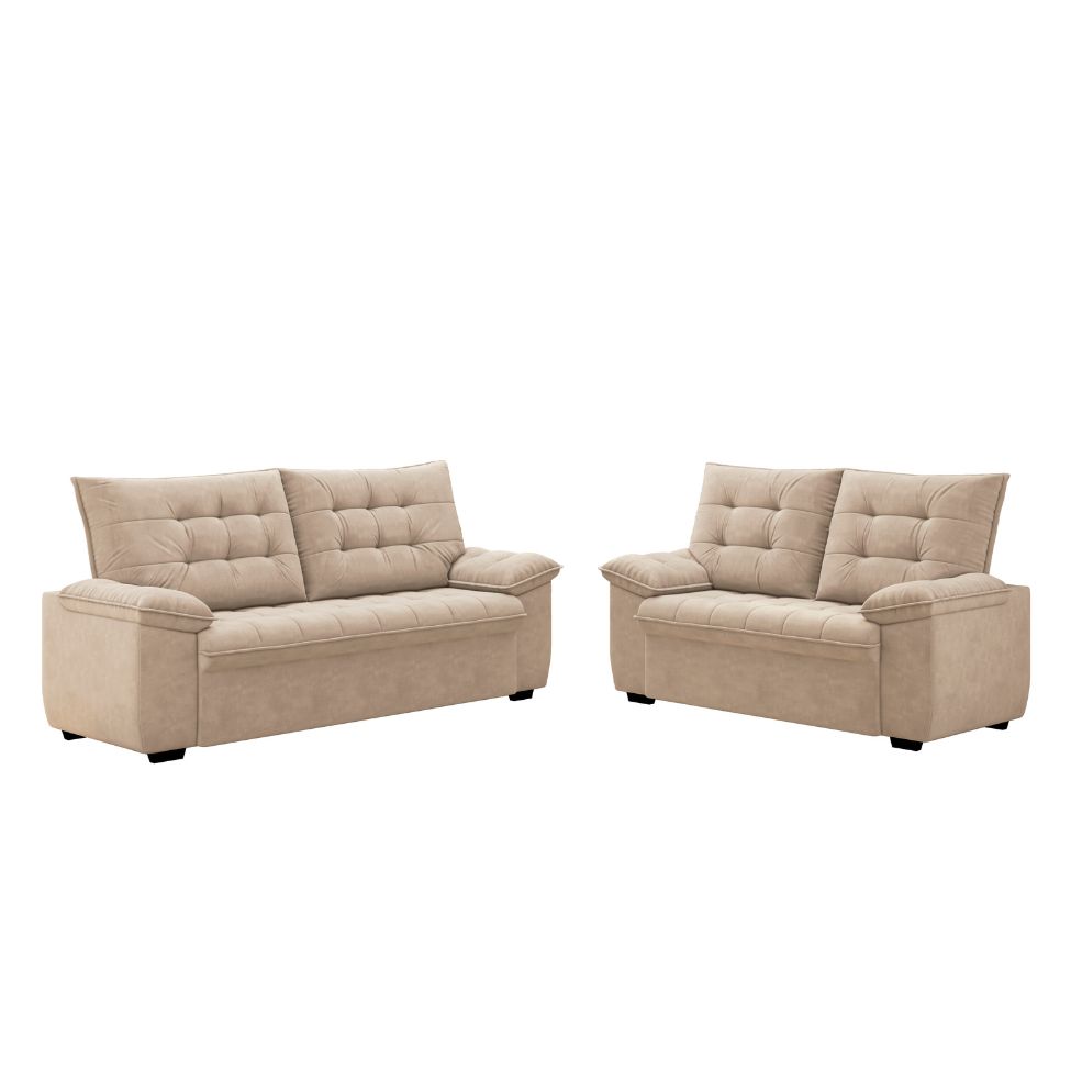 Conjunto de Sofás 2 e 3 Lugares Bertioga Veludo Capuccino
