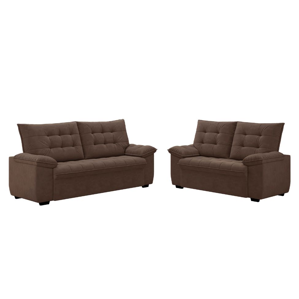 Conjunto de Sofás 2 e 3 Lugares Bertioga Veludo Marrom