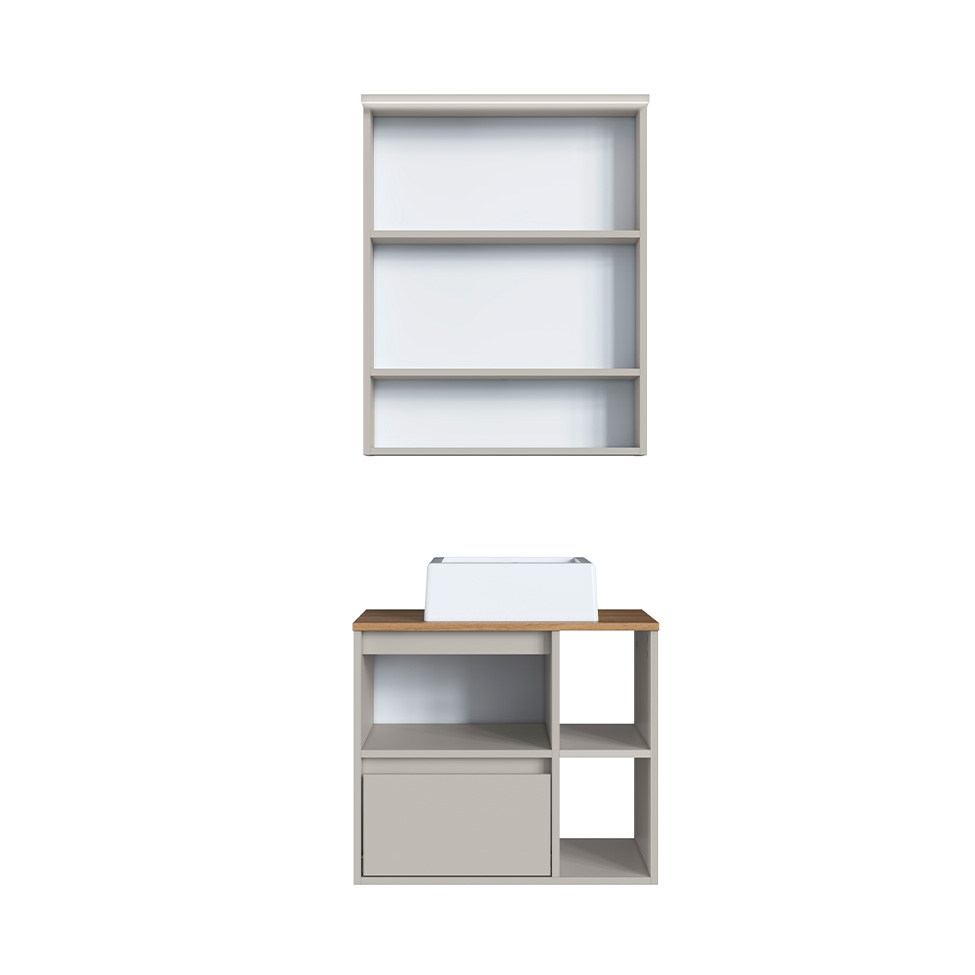 Conjunto para Banheiro com Cuba Amara 3 Portas 1 Gaveta Arenas e Mel