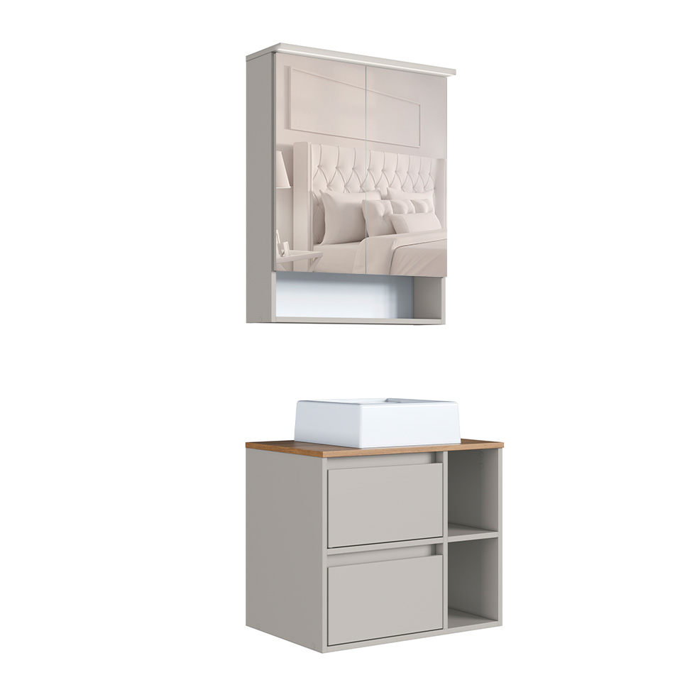 Conjunto para Banheiro com Cuba Amara 3 Portas 1 Gaveta Arenas e Mel