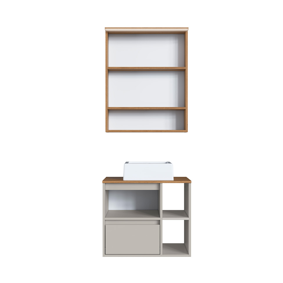 Conjunto para Banheiro com Cuba Amara 3 Portas 1 Gaveta Mel e Arenas