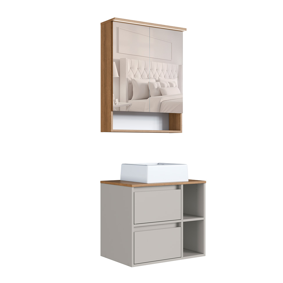 Conjunto para Banheiro com Cuba Amara 3 Portas 1 Gaveta Mel e Arenas