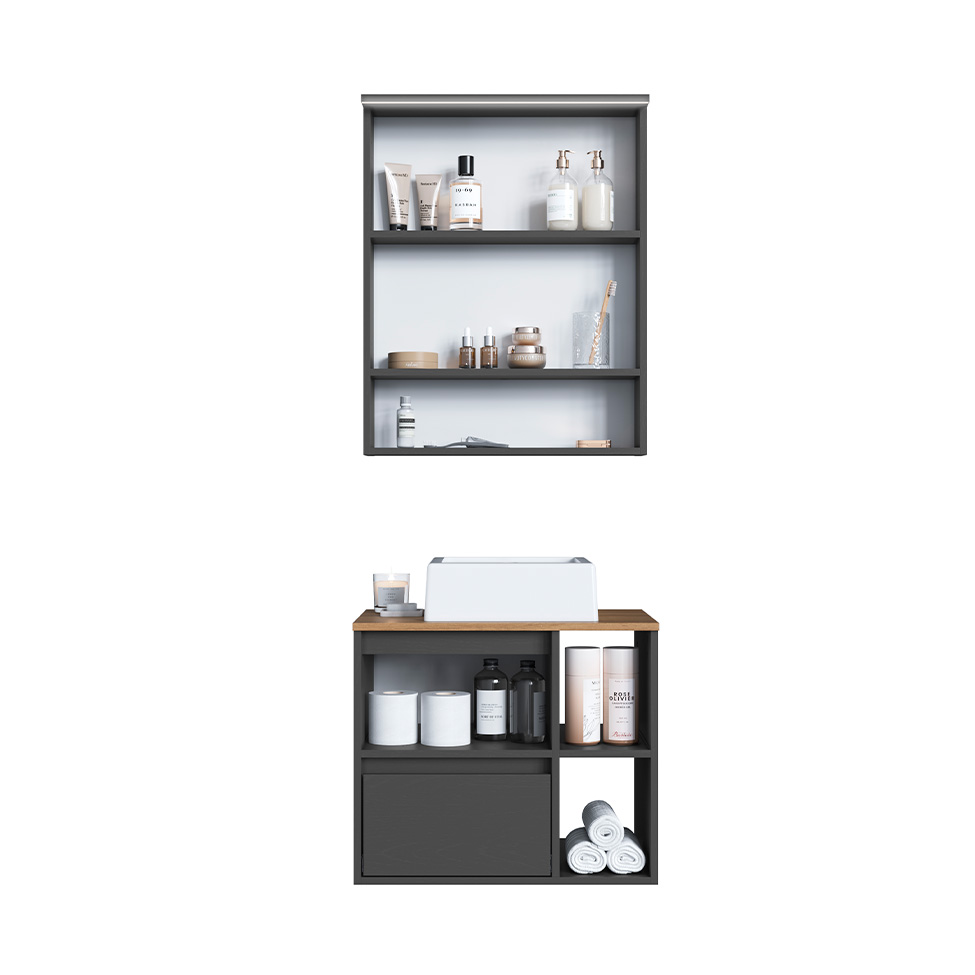 Conjunto para Banheiro com Cuba Amara 3 Portas 1 Gaveta Mel e Grafite