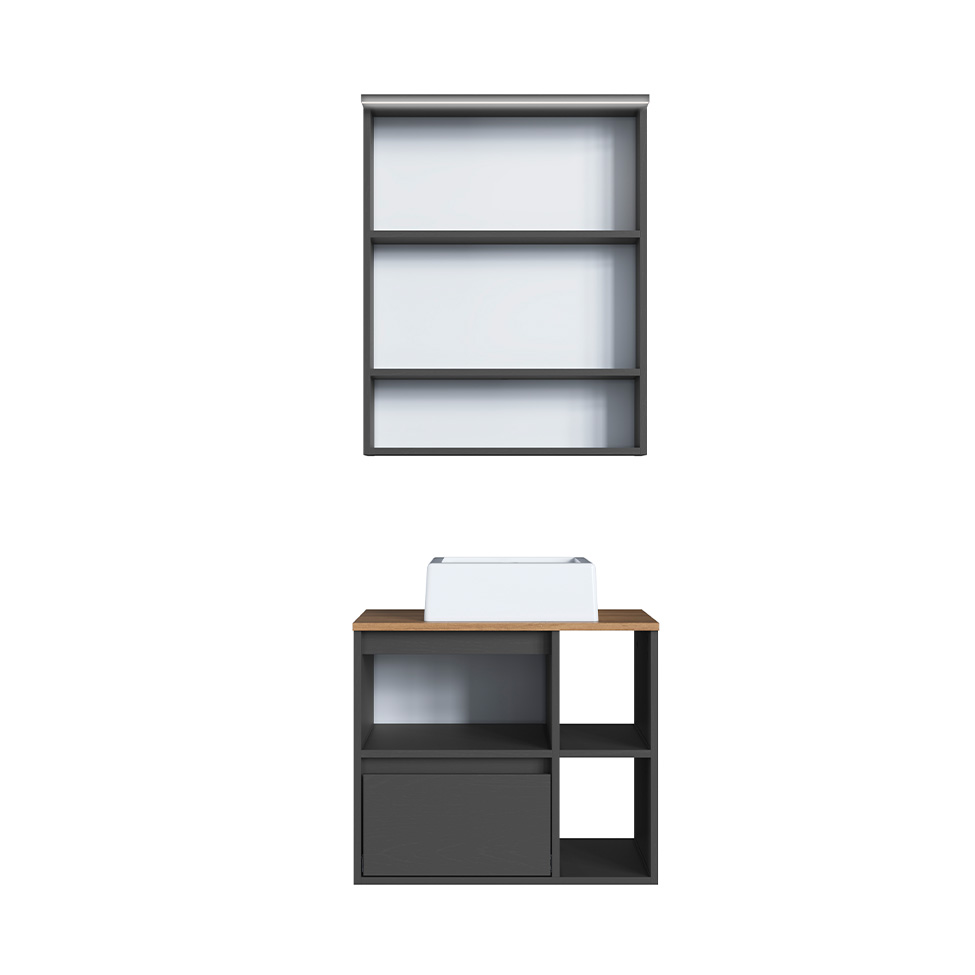 Conjunto para Banheiro com Cuba Amara 3 Portas 1 Gaveta Mel e Grafite