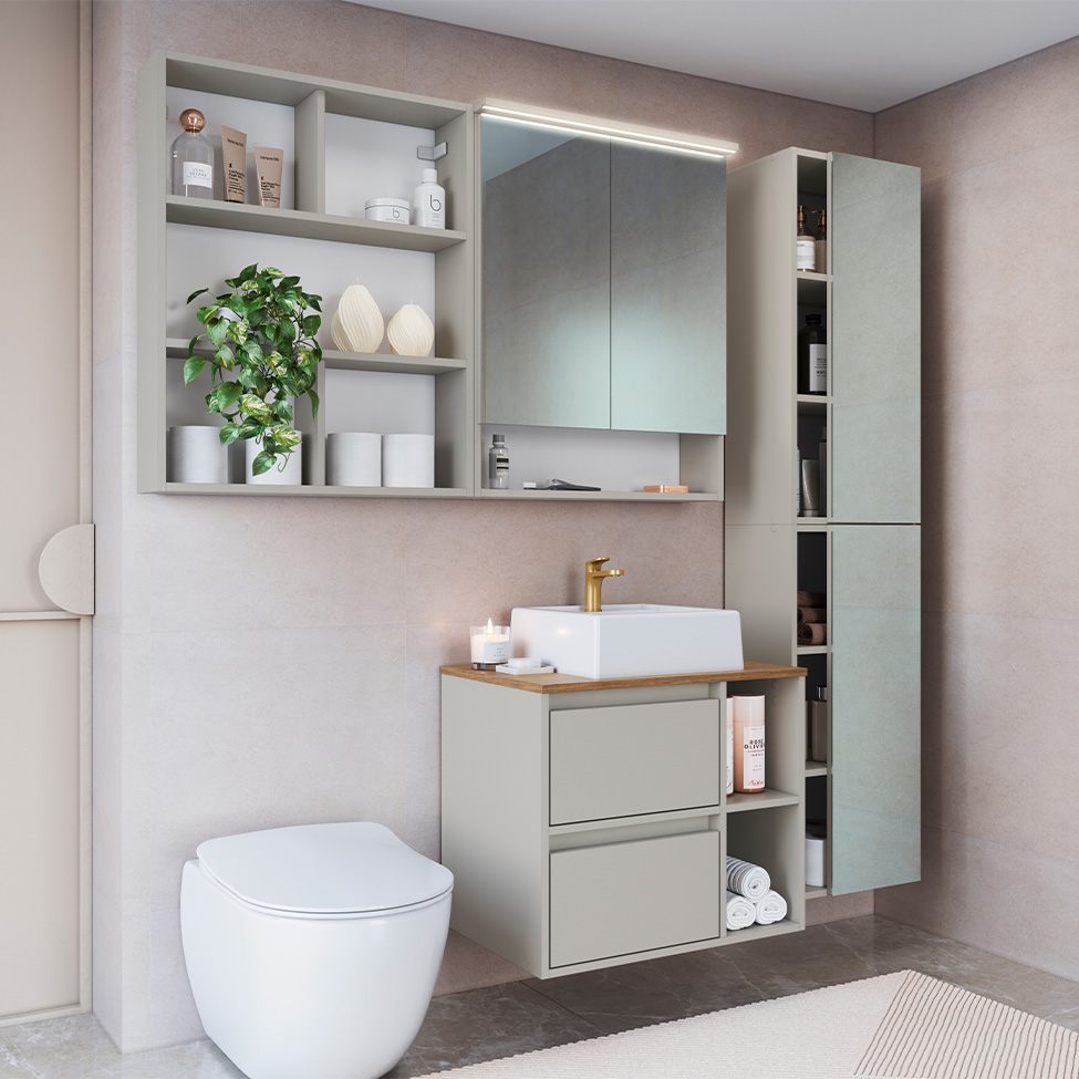 Conjunto para Banheiro com Cuba e Nicho Grace 5 Portas 1 Gaveta Arenas e Mel