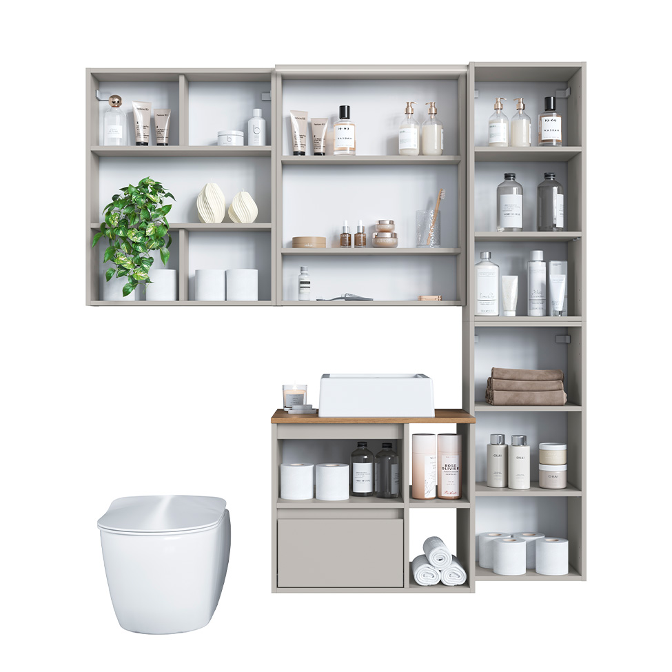 Conjunto para Banheiro com Cuba e Nicho Grace 5 Portas 1 Gaveta Arenas e Mel