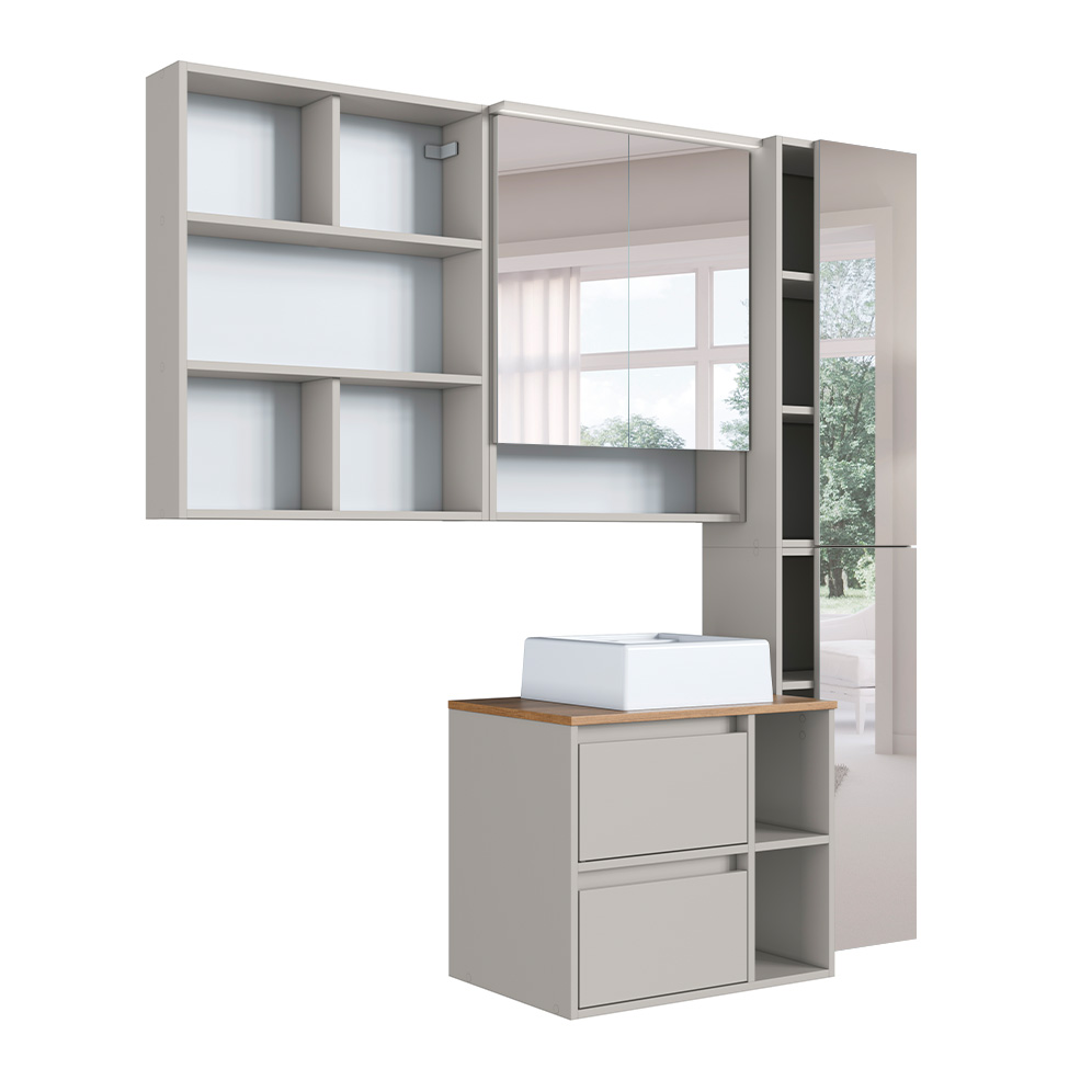 Conjunto para Banheiro com Cuba e Nicho Grace 5 Portas 1 Gaveta Arenas e Mel