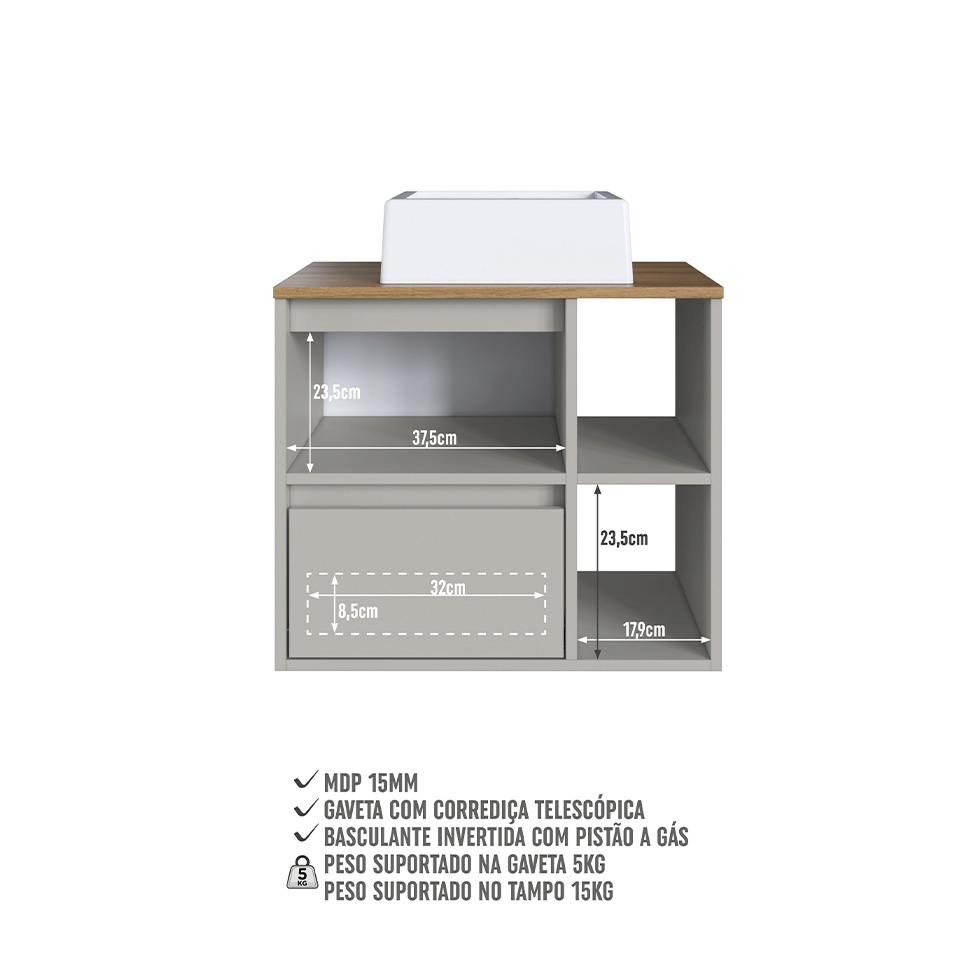 Conjunto para Banheiro com Cuba e Nicho Grace 5 Portas 1 Gaveta Arenas e Mel