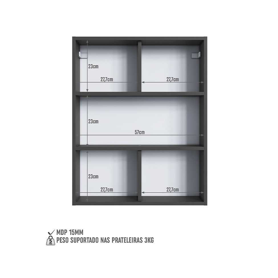 Conjunto para Banheiro com Cuba e Nicho Grace 5 Portas 1 Gaveta Grafite e Mel