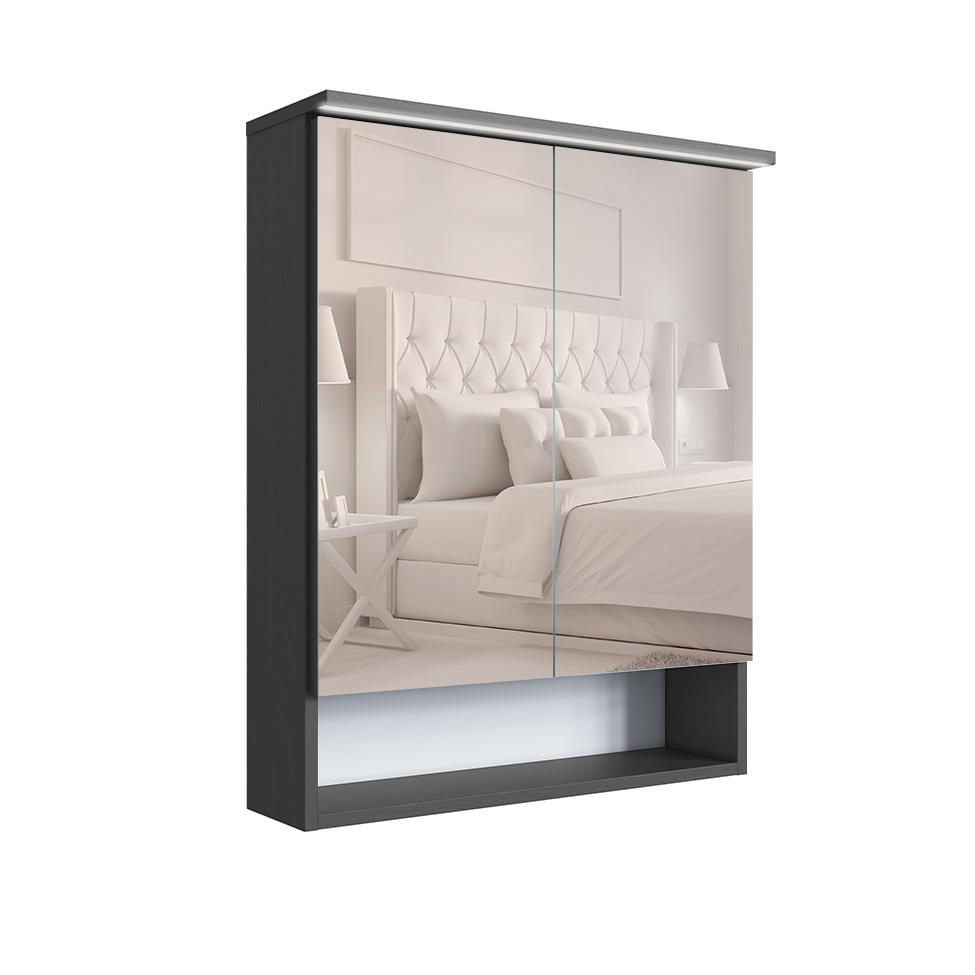 Conjunto para Banheiro com Cuba e Nicho Grace 5 Portas 1 Gaveta Grafite e Mel