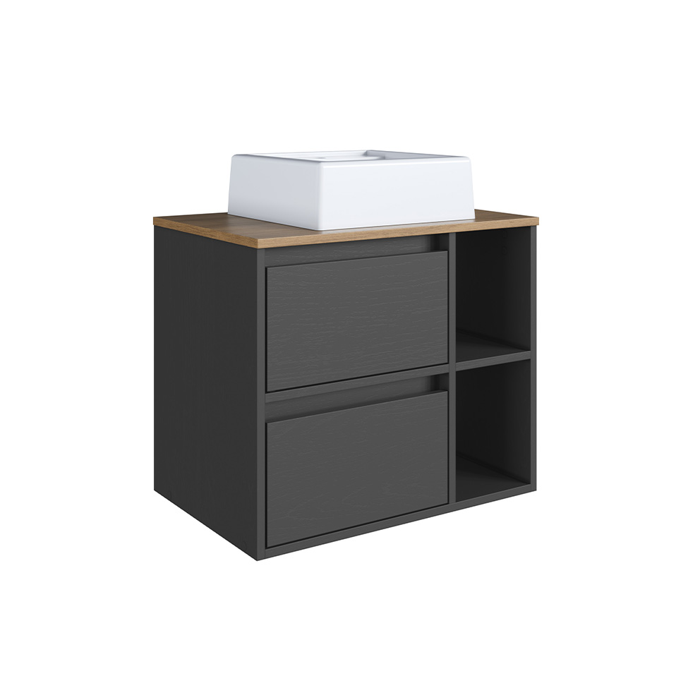 Conjunto para Banheiro com Cuba e Nicho Grace 5 Portas 1 Gaveta Grafite e Mel