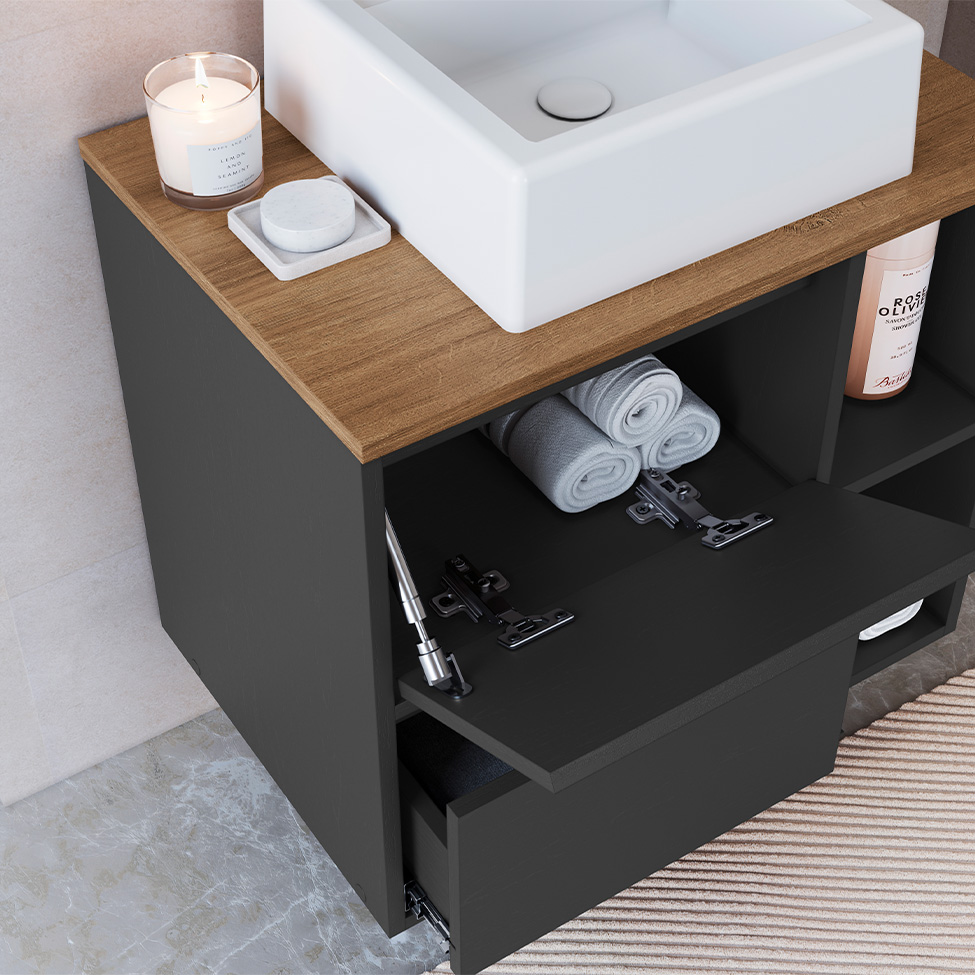Conjunto para Banheiro com Cuba e Nicho Grace 5 Portas 1 Gaveta Grafite e Mel