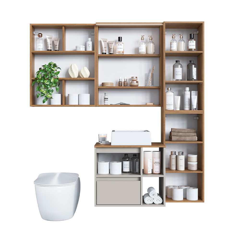 Conjunto para Banheiro com Cuba e Nicho Grace 5 Portas 1 Gaveta Mel e Arenas