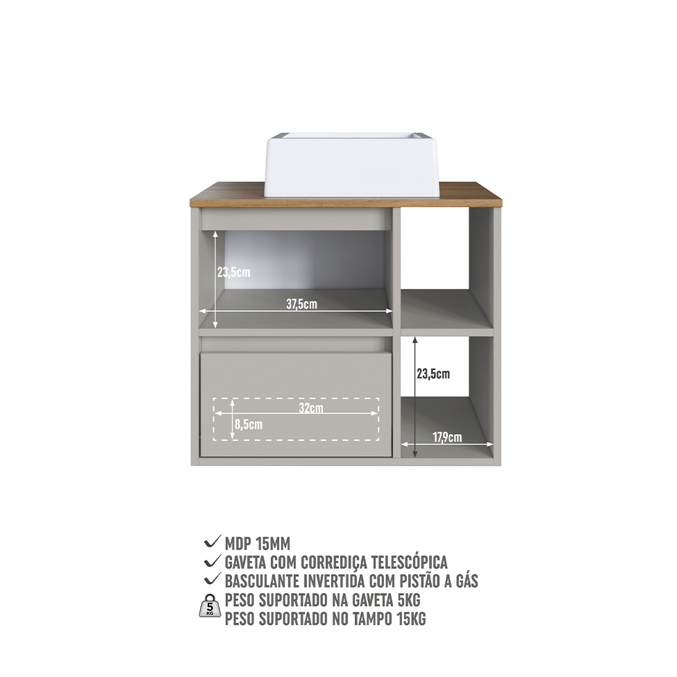 Conjunto para Banheiro com Cuba e Nicho Grace 5 Portas 1 Gaveta Mel e Arenas