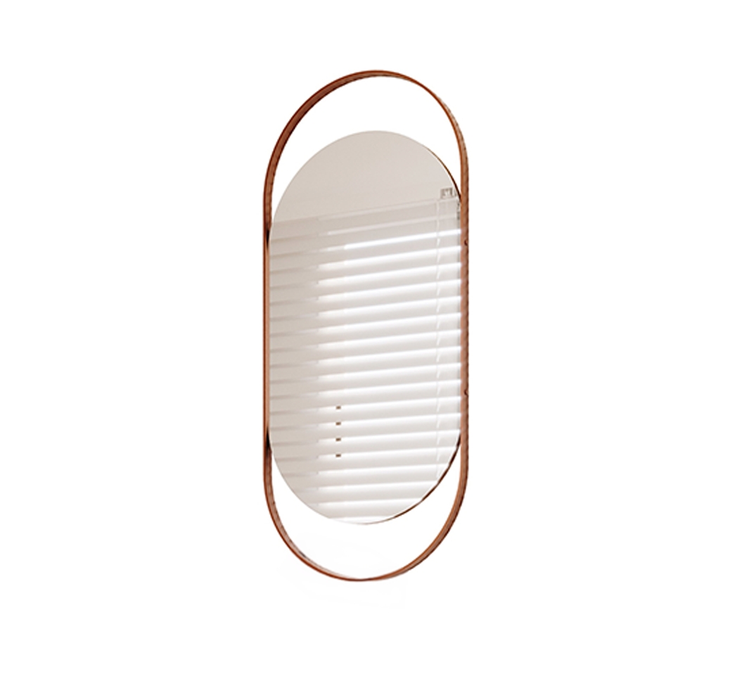 Conjunto para Banheiro com Gabinete Eleonora 1 Porta Pistache e Freijó 65cm e Espelho Decorativo Lumi Cobre