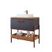 Conjunto para Banheiro com Gabinete Eleonora 1 Porta Titanium e Freijó 65cm e Espelho Decorativo Lumi Cobre