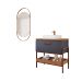 Conjunto para Banheiro com Gabinete Eleonora 1 Porta Titanium e Freijó 85cm e Espelho Decorativo Lumi Cobre