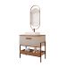 Conjunto para Banheiro com Gabinete Portinari 1 PT Capuccino e Freijó 65cm e Espelho Decorativo Lumi Cobre