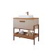 Conjunto para Banheiro com Gabinete Portinari 1 PT Capuccino e Freijó 65cm e Espelho Decorativo Lumi Cobre