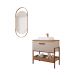 Conjunto para Banheiro com Gabinete Portinari 1 PT Capuccino e Freijó 85cm e Espelho Decorativo Lumi Cobre