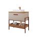 Conjunto para Banheiro com Gabinete Portinari 1 PT Capuccino e Freijó 85cm e Espelho Decorativo Lumi Cobre