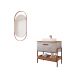 Conjunto para Banheiro com Gabinete Portinari 1 PT Cimento e Freijó 65cm e Espelho Decorativo Lumi Cobre