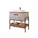 Conjunto para Banheiro com Gabinete Portinari 1 PT Cimento e Freijó 65cm e Espelho Decorativo Lumi Cobre