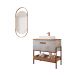 Conjunto para Banheiro com Gabinete Portinari 1 PT Cimento e Freijó 85cm e Espelho Decorativo Lumi Cobre