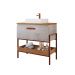 Conjunto para Banheiro com Gabinete Portinari 1 PT Cimento e Freijó 85cm e Espelho Decorativo Lumi Cobre