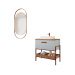 Conjunto para Banheiro com Gabinete Portinari 1 PT Pistache e Freijó 65cm e Espelho Decorativo Lumi Cobre