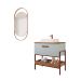 Conjunto para Banheiro com Gabinete Portinari 1 PT Pistache e Freijó 85cm e Espelho Decorativo Lumi Cobre