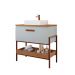 Conjunto para Banheiro com Gabinete Portinari 1 PT Pistache e Freijó 85cm e Espelho Decorativo Lumi Cobre