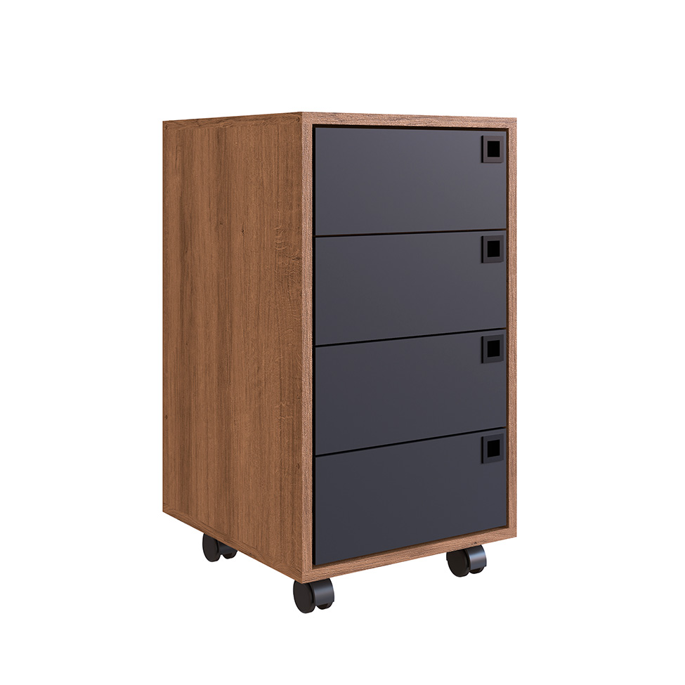 Conjunto para Escritório Office com Escrivaninha 1 GV, Gaveteiro 4 GV e Estante Livreiro 1 PT Grafite e Mel