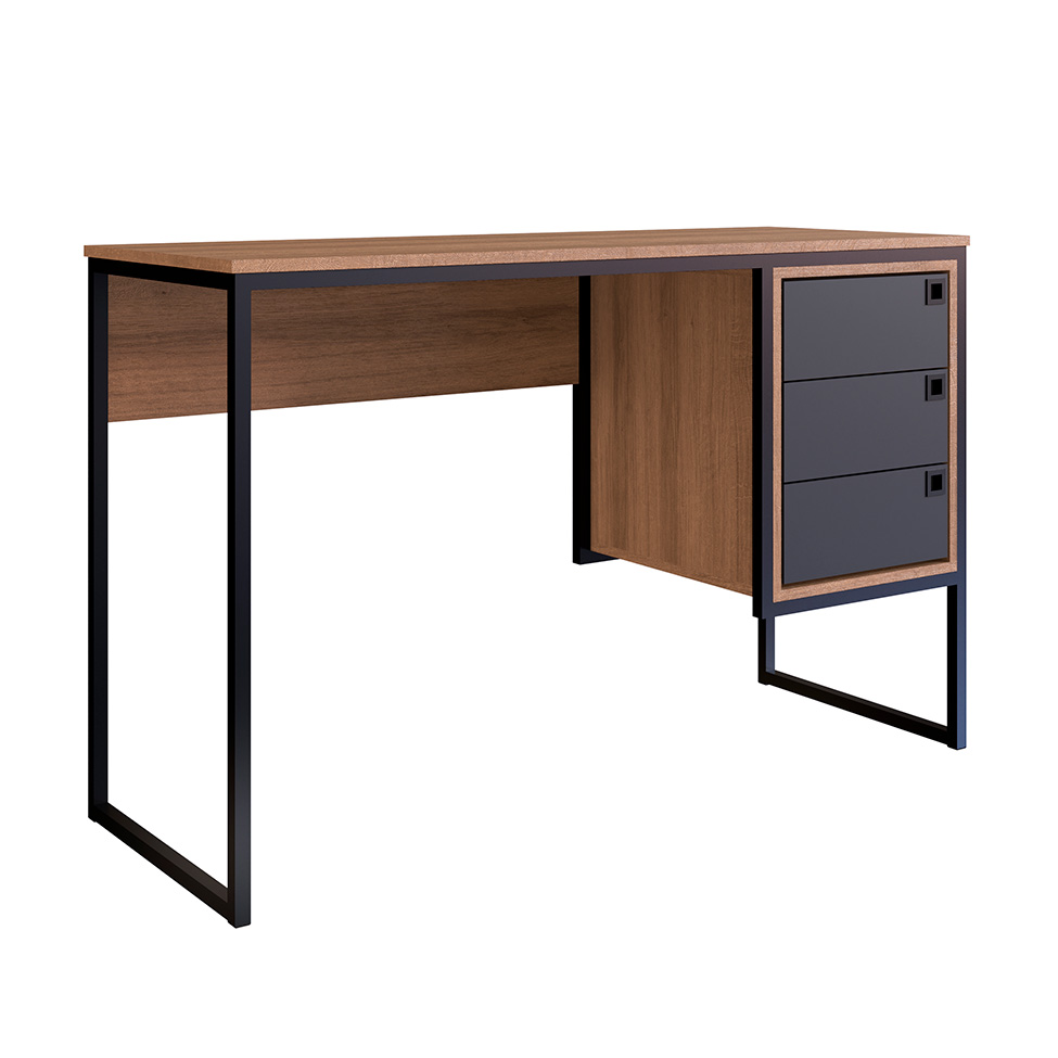 Conjunto para Escritório Office com Escrivaninha 3 GV e Estante Livreiro 1 PT Grafite e Mel
