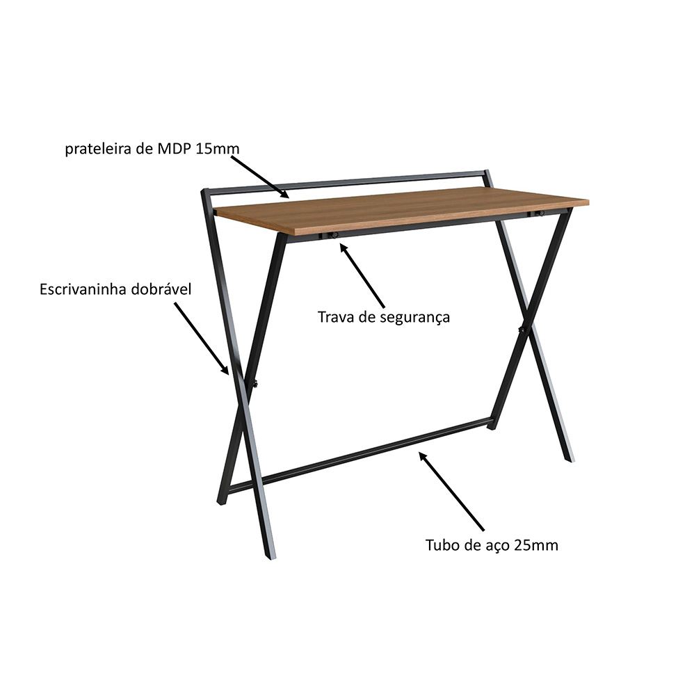 Conjunto para Escritório Paricel com Escrivaninha Dobrável e Estante 40cm Preto e Mel