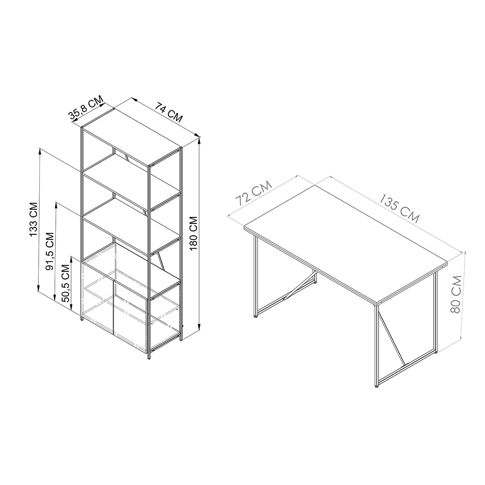 Conjunto para Escritório Steel Wood com Escrivaninha e Estante 2 PT Preto e Oro