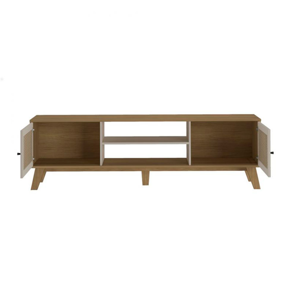 Conjunto para Sala de Estar Charlotte com Rack 2 PT, Buffet 1 PT e Mesa de Centro Carvalho e Off White