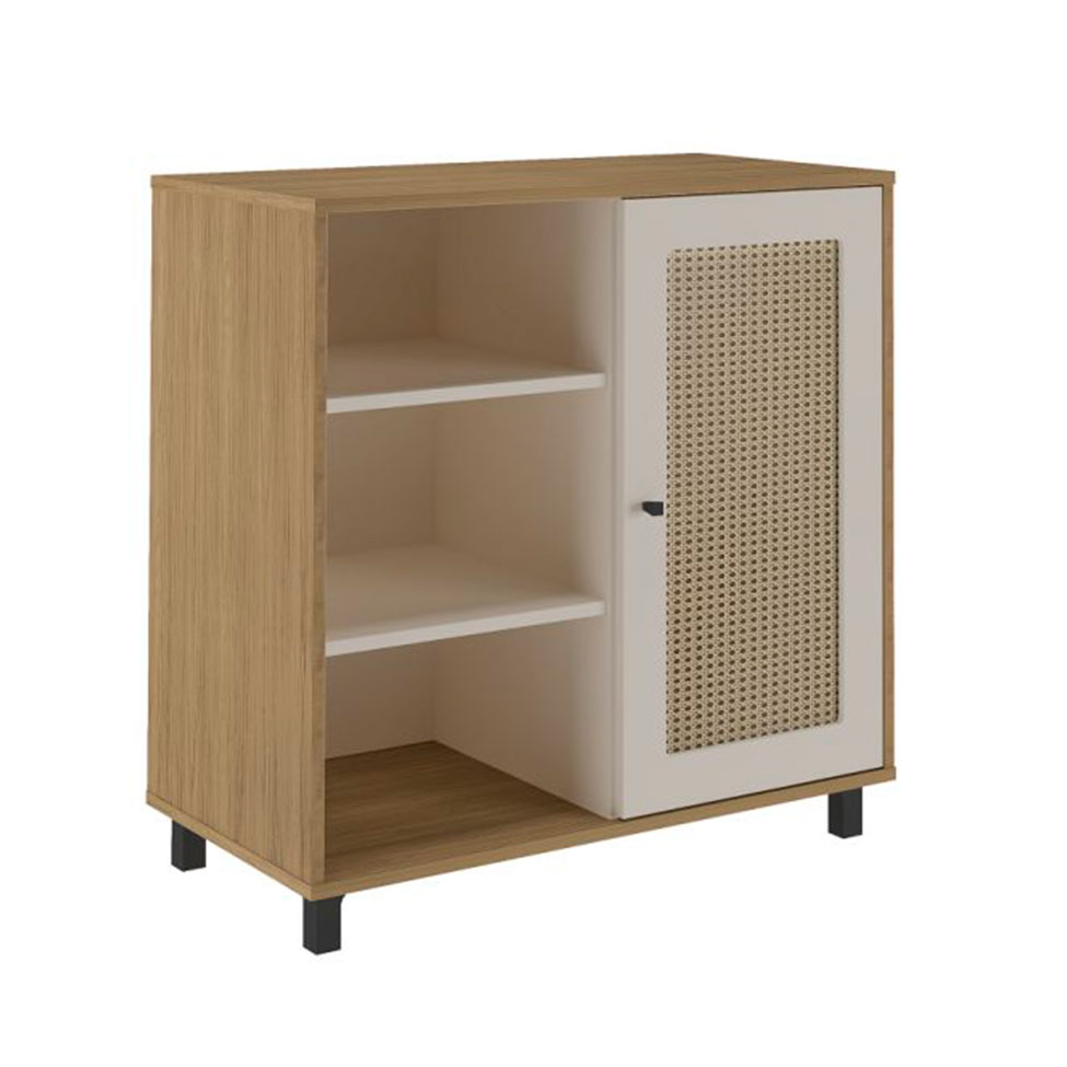 Conjunto para Sala de Estar Charlotte com Rack 2 PT, Buffet 1 PT e Mesa de Centro Carvalho e Off White