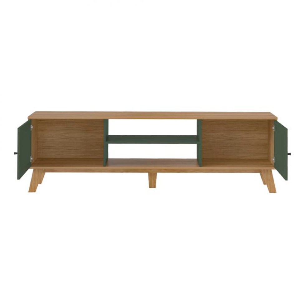 Conjunto para Sala de Estar Charlotte com Rack para TV até 75 polegadas, Buffet 1 PT, Mesa Lateral 1 PT e Mesa de Centro Verde Menta e Carvalho
