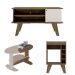 Conjunto para Sala de Estar Frank com Rack, Mesa de Centro e Bar Off White e Amadeirado
