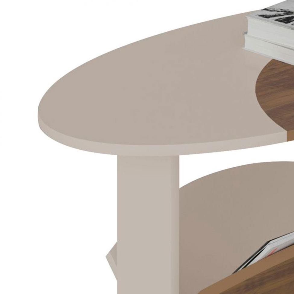 Conjunto para Sala de Estar Frank com Rack, Mesa de Centro e Bar Off White e Amadeirado